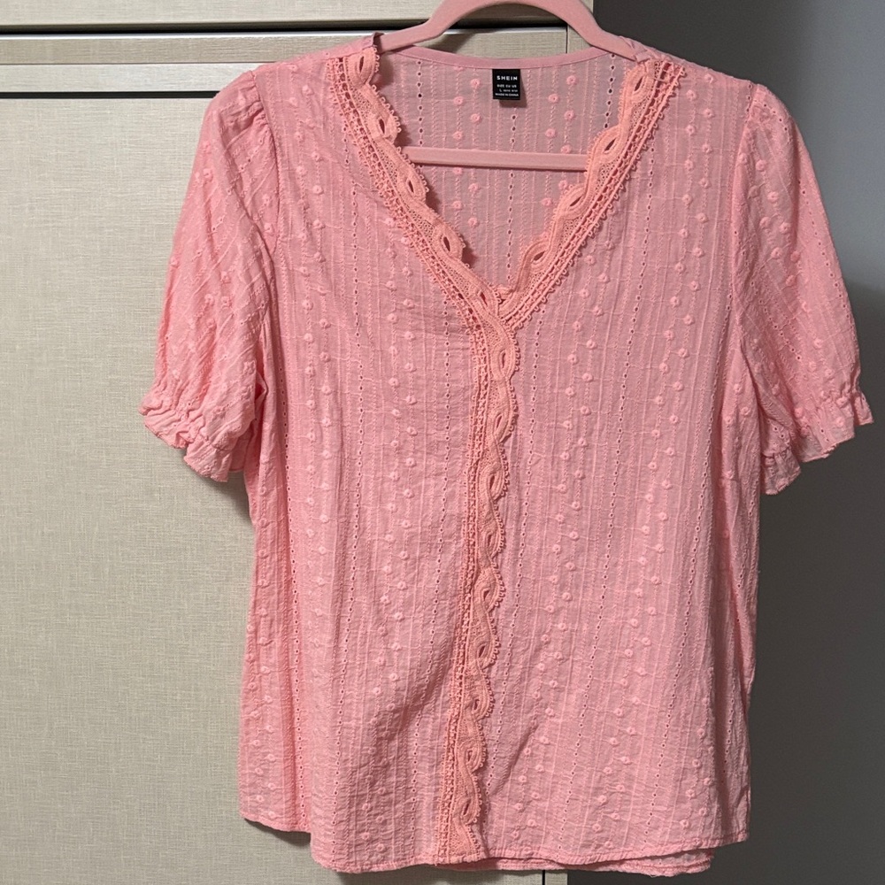 Shein size L Coral Lace Detail Blouse